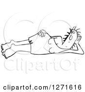 Clipart Of A Black And White Cavewoman Laying On Her Side Royalty Free Vector Illustration