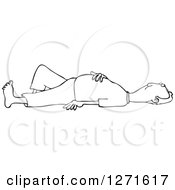 Clipart Of A Black And White Man Laying On His Back With His Hand Over His Belly Royalty Free Vector Illustration