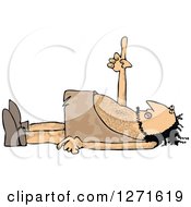 Clipart Of A Caveman Laying On His Back And Pointing Upwards Royalty Free Vector Illustration