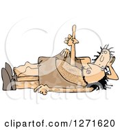 Clipart Of A Cave Woman By A Man Laying On His Back And Poinging Upwards Royalty Free Vector Illustration