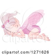 Clipart Of A Happy Pink Fairy Sleeping On Her Side Royalty Free Vector Illustration by Pushkin