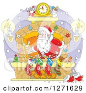 Poster, Art Print Of Santa Stuffing Stockings At A Hearth On Christmas Eve