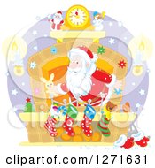 Poster, Art Print Of Santa Claus Stuffing Stockings At A Hearth On Christmas Eve