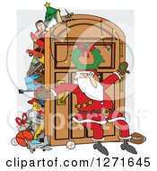 Santa Claus Leaning Against An Overflowing Closet Door