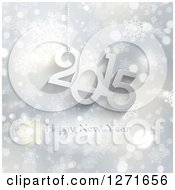 Clipart Of A 3d Silver 2015 Happy New Year Over Snowflakes And Bokeh Royalty Free Vector Illustration