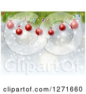 Poster, Art Print Of Blue Background With Christmas Lights Red Baubles Bokeh And Snowflakes