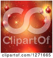 Poster, Art Print Of Red Background With 3d Christmas Baubles Flares And Snowflakes