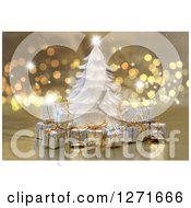 Poster, Art Print Of White Feather Christmas Tree And Gifs Over Bokeh And Sparkles