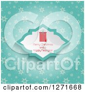 Poster, Art Print Of Gift And Merry Christmas And A Happy New Year Text Over Blue With Snowflakes