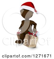 Poster, Art Print Of 3d Brown Man Wearing A Santa Hat And Christmas Shopping