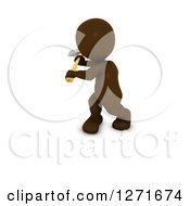 3d Brown Man Using An Axe On A White Background