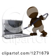 3d Brown Man Prying Open A Secure Laptop Safe