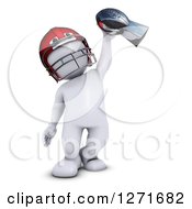 Poster, Art Print Of 3d White Man Football Player Holding Up A Championship Trophy