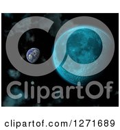 Clipart Of A 3d Fictional Earth Like Planet And Moon Royalty Free Illustration