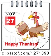 Clipart Of A November 27th Happy Thanksgiving Day Calendar With A Running Turkey Bird Royalty Free Vector Illustration