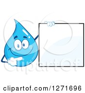 Poster, Art Print Of Happy Blue Water Drop Character Pointing To A Blank Sign