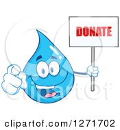 Poster, Art Print Of Happy Blue Water Drop Character Pointing At You And Holding A Donate Sign