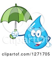 Poster, Art Print Of Happy Blue Water Drop Character Holding An Umbrella