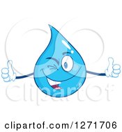 Clipart Of A Happy Blue Water Drop Character Winking And Holding Two Thumbs Up Royalty Free Vector Illustration