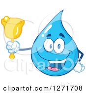 Poster, Art Print Of Happy Blue Water Drop Character Ringing A Charity Bell