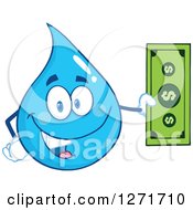 Poster, Art Print Of Happy Blue Water Drop Character Holding Cash Money