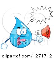 Poster, Art Print Of Mad Blue Water Drop Character Shouting Through A Megaphone