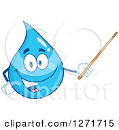 Poster, Art Print Of Happy Blue Water Drop Character Using A Pointer Stick