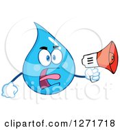 Clipart Of A Mad Blue Water Drop Character Yelling Through A Megaphone Royalty Free Vector Illustration by Hit Toon