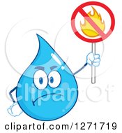 Poster, Art Print Of Mad Blue Water Drop Character Holding A No Fire Sign
