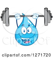 Poster, Art Print Of Happy Blue Water Drop Character Working Out With A Barbell