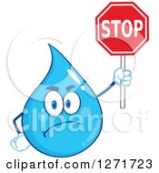 Poster, Art Print Of Mad Blue Water Drop Character Holding A Stop Sign