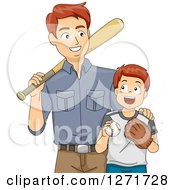 Poster, Art Print Of Proud Brunette White Father Teaching His Son How To Play Baseball