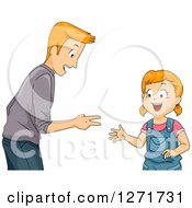 Happy Red Haired White Father And Daughter Playing Rock Paper Scissors