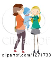 Poster, Art Print Of Brunette White Stick Mother Handing Her Baby To A Female Babysitter