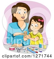 Poster, Art Print Of Brunette White Mother And Daughter Making Jewelry
