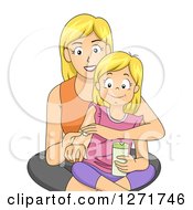Happy Blond White Mother Teaching Her Daughter About Skin Care