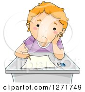 Poster, Art Print Of Sad Red Haired White School Boy Taking A Test