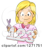 Poster, Art Print Of Blond White School Girl Holding Cut Out Numbers