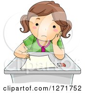 Poster, Art Print Of Sad Brunette White School Girl Taking An Exam