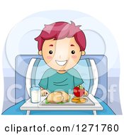 Poster, Art Print Of Happy Purple Haired White Boy With A Meal In A Hospital Bed