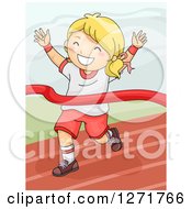 Poster, Art Print Of Successful Blond Girl Breaking Through A Winner On A Track