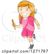 Poster, Art Print Of Happy Red Haired Girl Running A Relay Race With A Baton