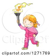 Poster, Art Print Of Sporty Red Haired White Girl Running With A Torch