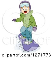 Poster, Art Print Of Happy White Boy Snowboarding