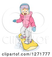 Poster, Art Print Of Happy Blond White Girl Snowboarding