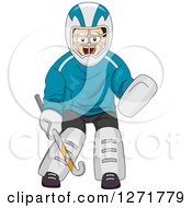 Clipart Of A Brunette White Field Hockey Goalie Royalty Free Vector Illustration by BNP Design Studio