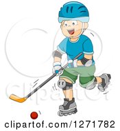 Poster, Art Print Of Happy White Boy Playing Roller Hockey