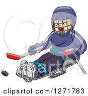 Poster, Art Print Of Disabled Blond White Boy Playing Sledge Hockey
