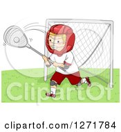 Poster, Art Print Of Blond White Lacrosse Goalie Player In Action