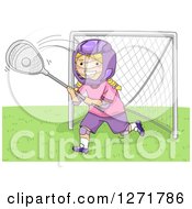 Poster, Art Print Of Blond White Lacrosse Player Goalie Girl In Action